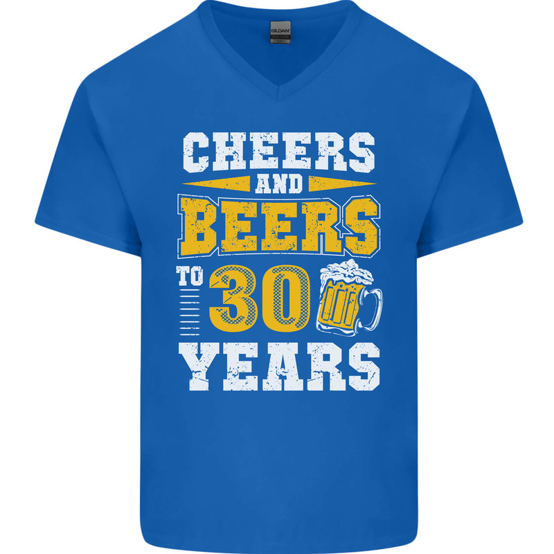 30th Birthday 30 Year Old Funny Alcohol Mens V-Neck Cotton T-Shirt Royal Blue