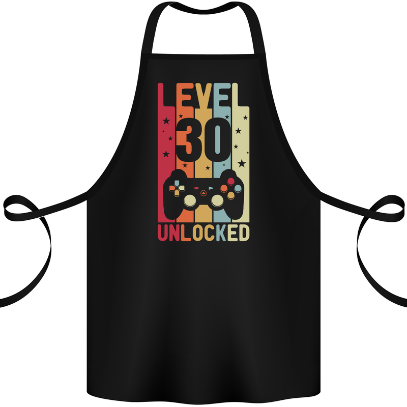 30th Birthday 30 Year Old Level Up Gamming Cotton Apron 100% Organic Black