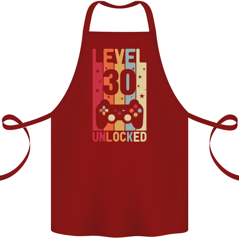 30th Birthday 30 Year Old Level Up Gamming Cotton Apron 100% Organic Maroon