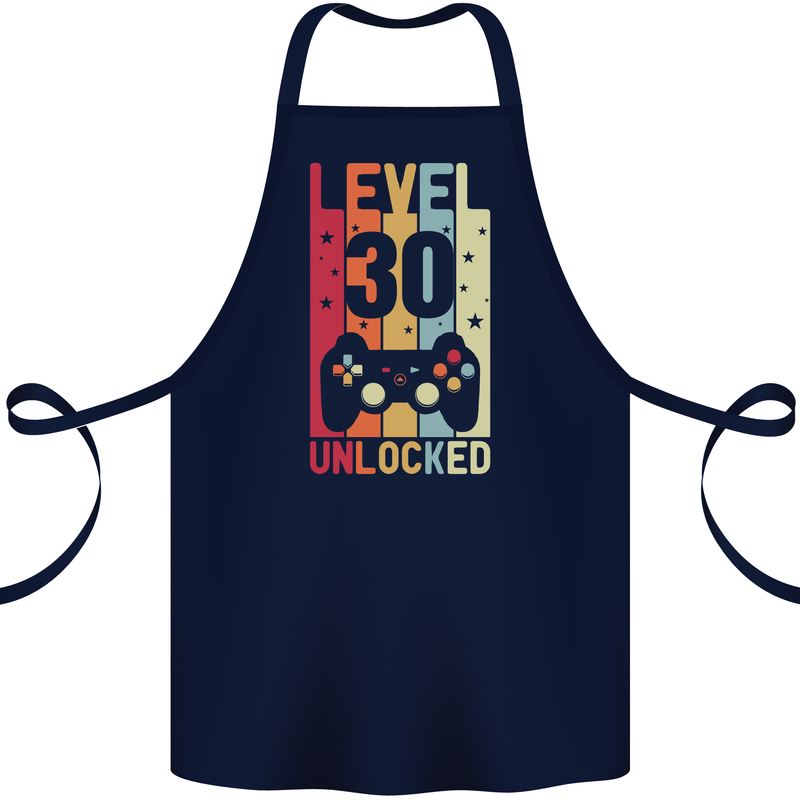 30th Birthday 30 Year Old Level Up Gamming Cotton Apron 100% Organic Navy Blue