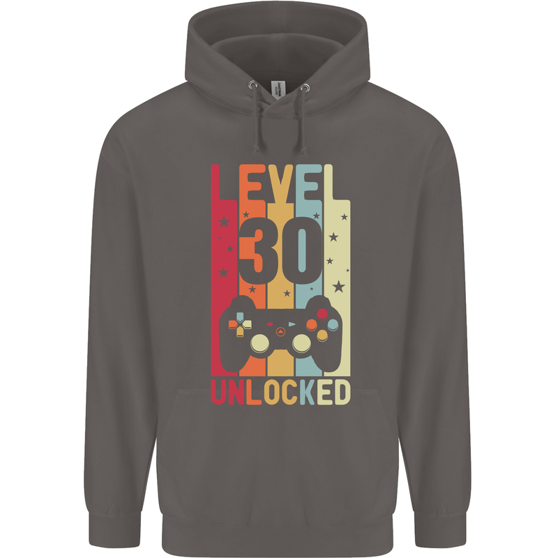30th Birthday 30 Year Old Level Up Gamming Mens 80% Cotton Hoodie Charcoal