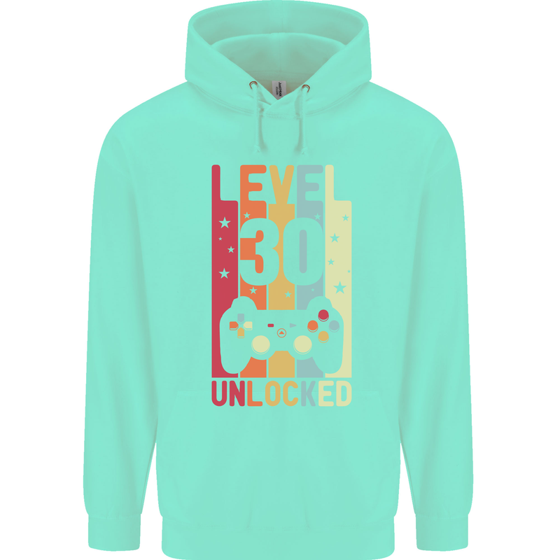 30th Birthday 30 Year Old Level Up Gamming Mens 80% Cotton Hoodie Peppermint