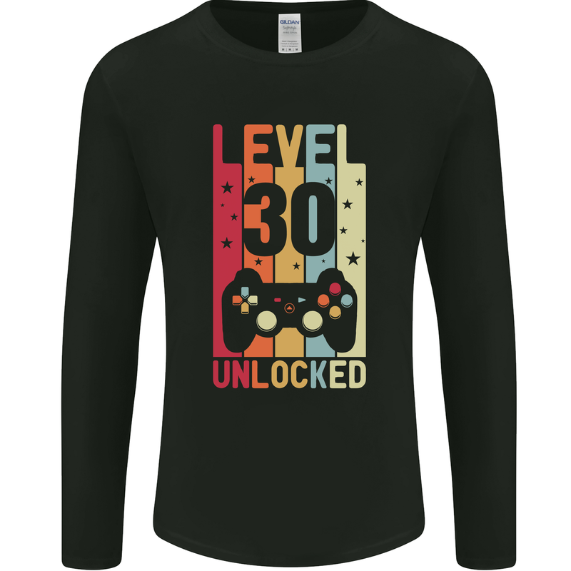 30th Birthday 30 Year Old Level Up Gamming Mens Long Sleeve T-Shirt Black