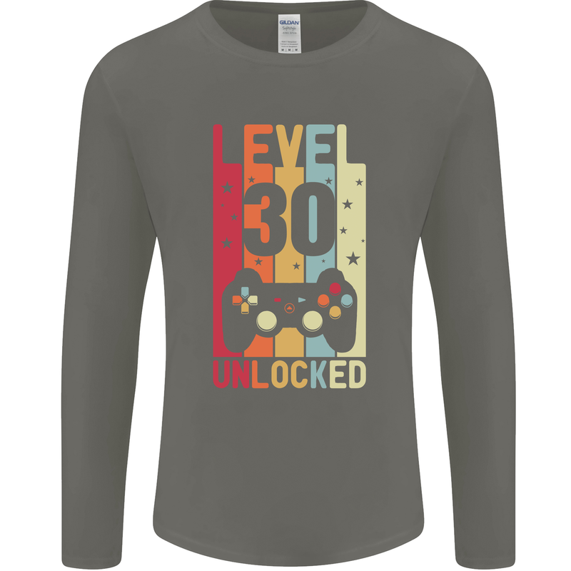 30th Birthday 30 Year Old Level Up Gamming Mens Long Sleeve T-Shirt Charcoal