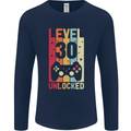 30th Birthday 30 Year Old Level Up Gamming Mens Long Sleeve T-Shirt Navy Blue