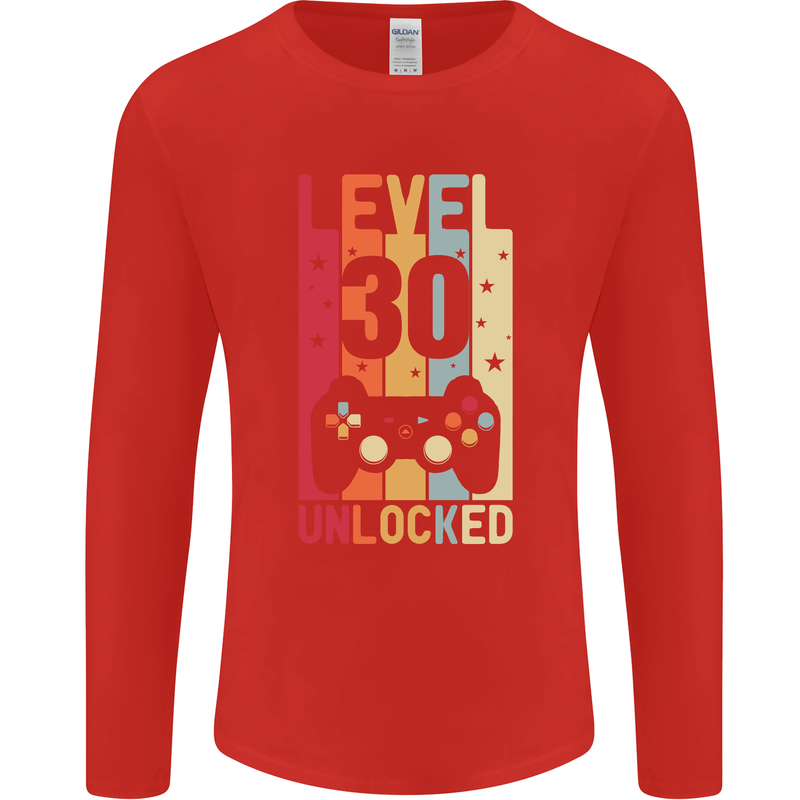 30th Birthday 30 Year Old Level Up Gamming Mens Long Sleeve T-Shirt Red