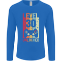 30th Birthday 30 Year Old Level Up Gamming Mens Long Sleeve T-Shirt Royal Blue