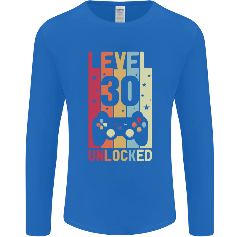 30th Birthday 30 Year Old Level Up Gamming Mens Long Sleeve T-Shirt Royal Blue