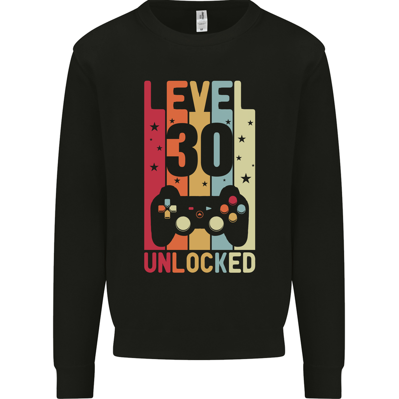 30th Birthday 30 Year Old Level Up Gamming Mens Sweatshirt Jumper Black