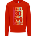 30th Birthday 30 Year Old Level Up Gamming Mens Sweatshirt Jumper Bright Red