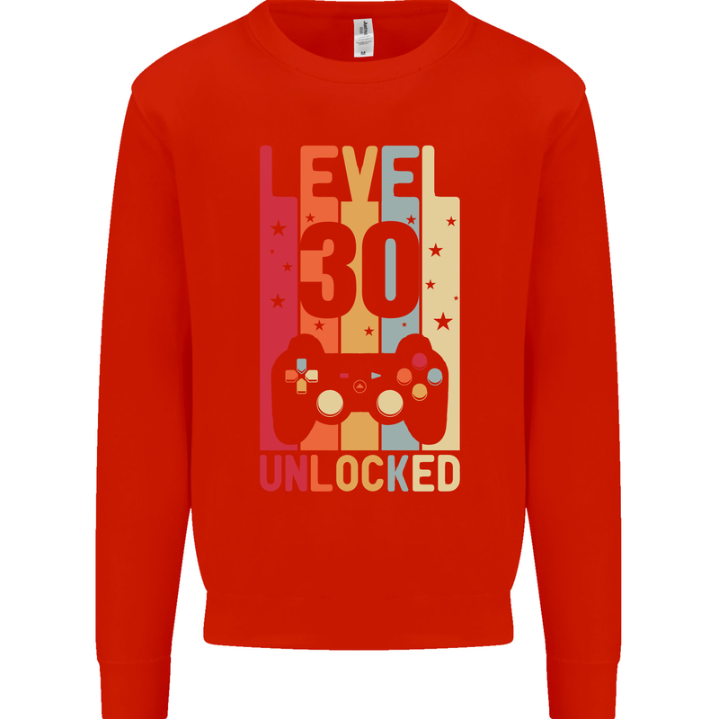 30th Birthday 30 Year Old Level Up Gamming Mens Sweatshirt Jumper Bright Red