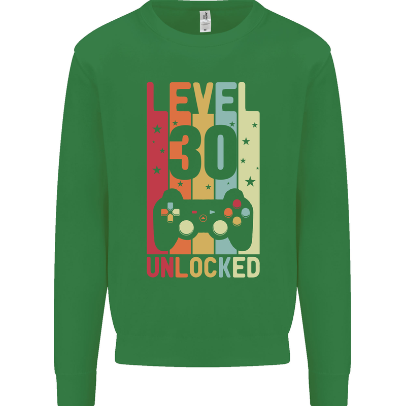 30th Birthday 30 Year Old Level Up Gamming Mens Sweatshirt Jumper Irish Green