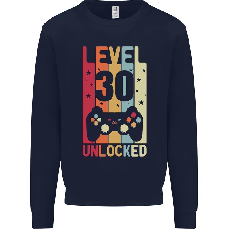 30th Birthday 30 Year Old Level Up Gamming Mens Sweatshirt Jumper Navy Blue
