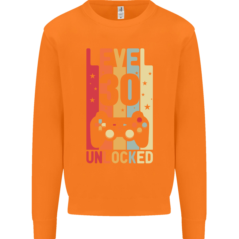 30th Birthday 30 Year Old Level Up Gamming Mens Sweatshirt Jumper Orange