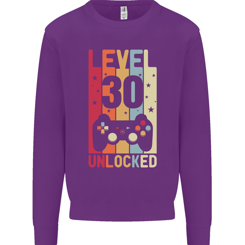 30th Birthday 30 Year Old Level Up Gamming Mens Sweatshirt Jumper Purple