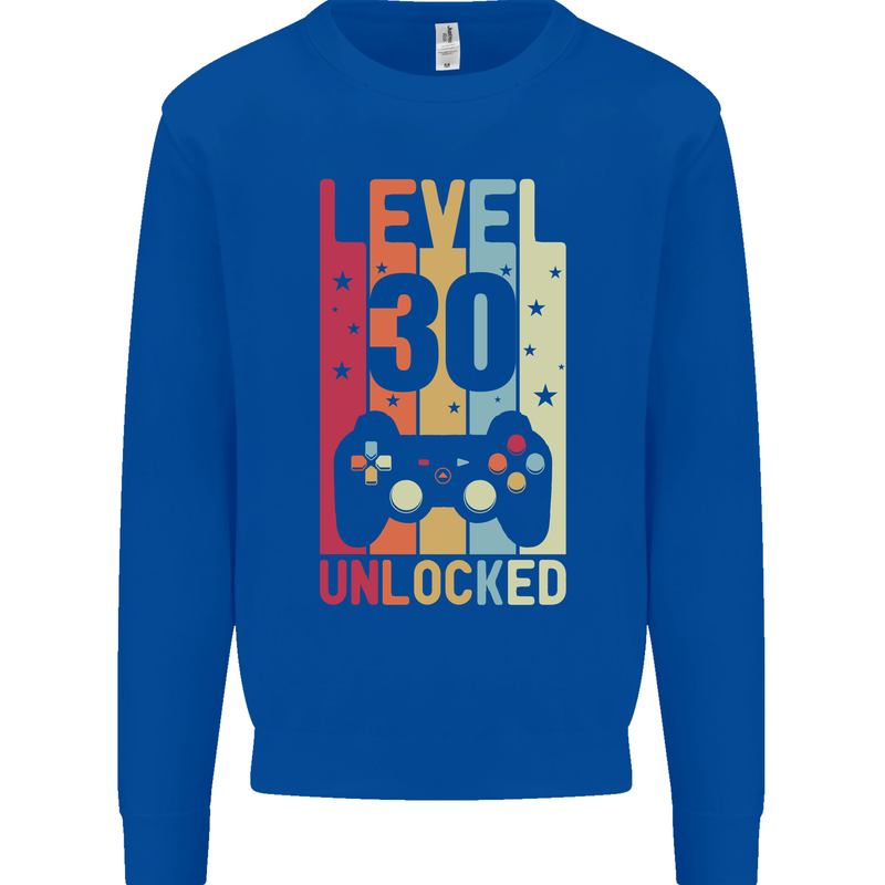 30th Birthday 30 Year Old Level Up Gamming Mens Sweatshirt Jumper Royal Blue