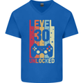 30th Birthday 30 Year Old Level Up Gamming Mens V-Neck Cotton T-Shirt Royal Blue