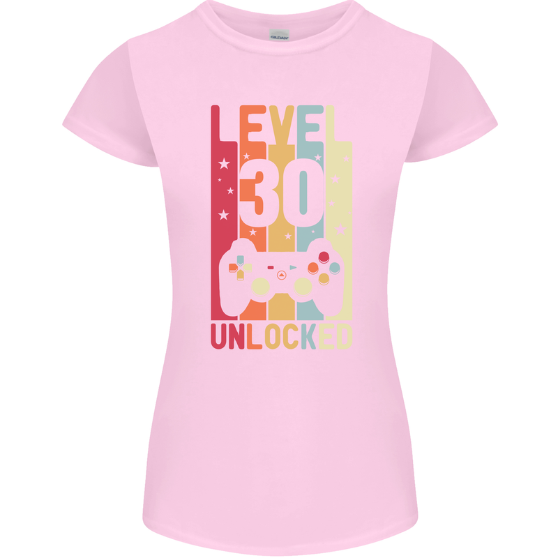 30th Birthday 30 Year Old Level Up Gamming Womens Petite Cut T-Shirt Light Pink
