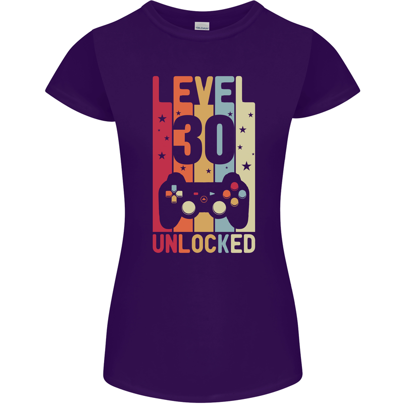 30th Birthday 30 Year Old Level Up Gamming Womens Petite Cut T-Shirt Purple