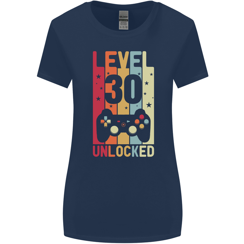 30th Birthday 30 Year Old Level Up Gamming Womens Wider Cut T-Shirt Navy Blue