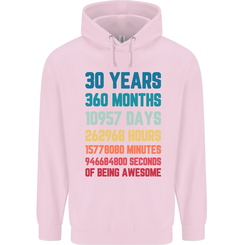 30th Birthday 30 Year Old Mens 80% Cotton Hoodie Light Pink