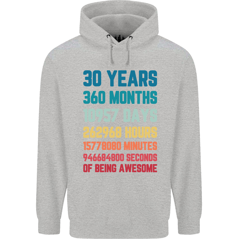 30th Birthday 30 Year Old Mens 80% Cotton Hoodie Sports Grey