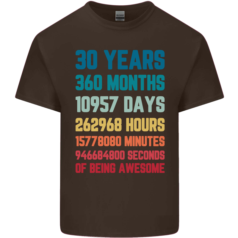 30th Birthday 30 Year Old Mens Cotton T-Shirt Tee Top Dark Chocolate