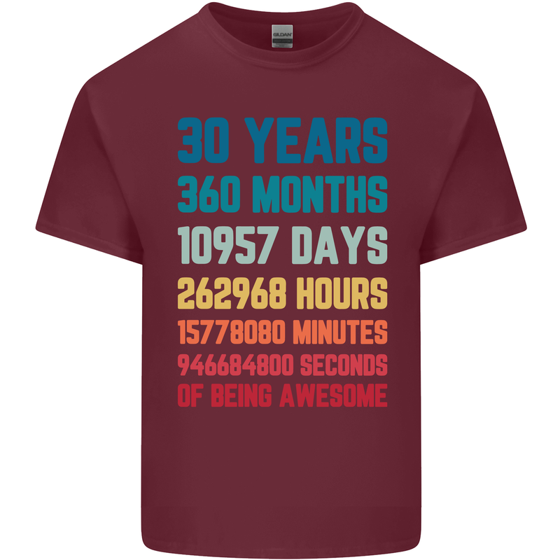 30th Birthday 30 Year Old Mens Cotton T-Shirt Tee Top Maroon