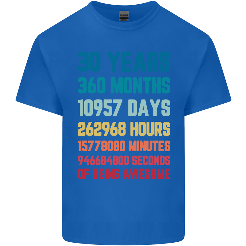 30th Birthday 30 Year Old Mens Cotton T-Shirt Tee Top Royal Blue