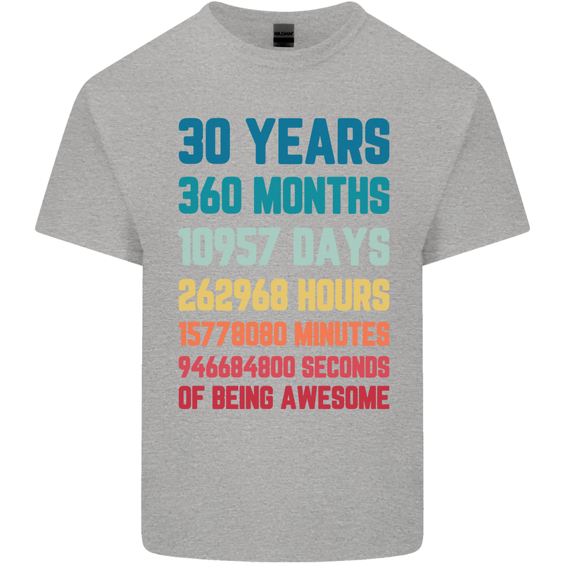 30th Birthday 30 Year Old Mens Cotton T-Shirt Tee Top Sports Grey