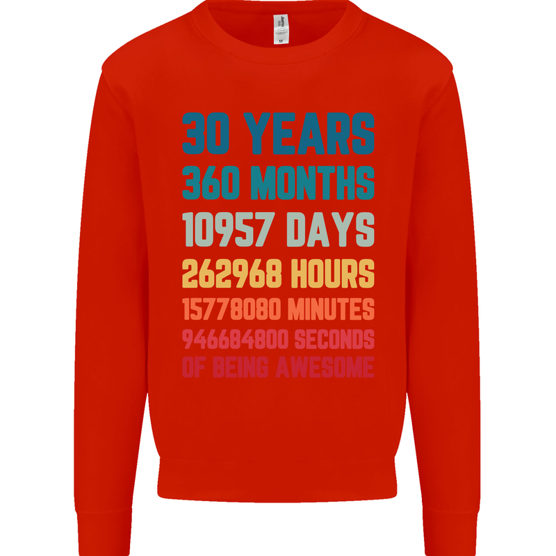 30th Birthday 30 Year Old Mens Sweatshirt Jumper Bright Red