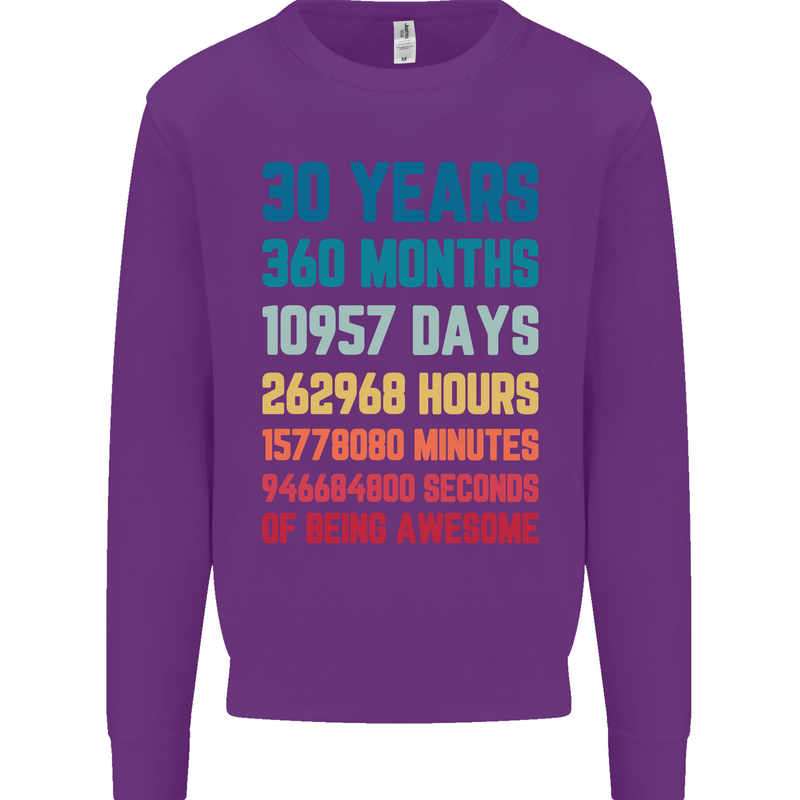 30th Birthday 30 Year Old Mens Sweatshirt Jumper Purple