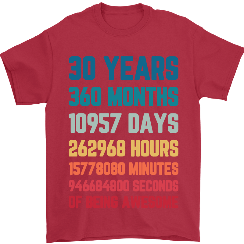 30th Birthday 30 Year Old Mens T-Shirt 100% Cotton Red
