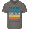 30th Birthday 30 Year Old Mens V-Neck Cotton T-Shirt Charcoal