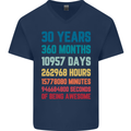 30th Birthday 30 Year Old Mens V-Neck Cotton T-Shirt Navy Blue