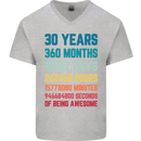 30th Birthday 30 Year Old Mens V-Neck Cotton T-Shirt Sports Grey