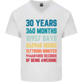 30th Birthday 30 Year Old Mens V-Neck Cotton T-Shirt White