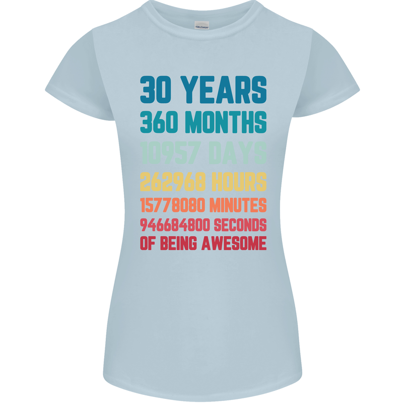 30th Birthday 30 Year Old Womens Petite Cut T-Shirt Light Blue