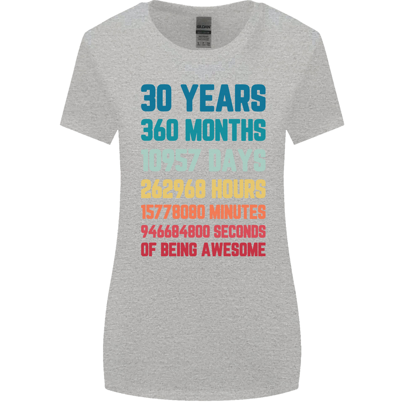 30th Birthday 30 Year Old Womens Wider Cut T-Shirt Sports Grey
