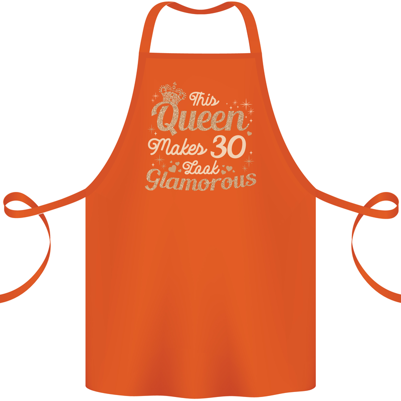 30th Birthday Queen Thirty Years Old 30 Cotton Apron 100% Organic Orange