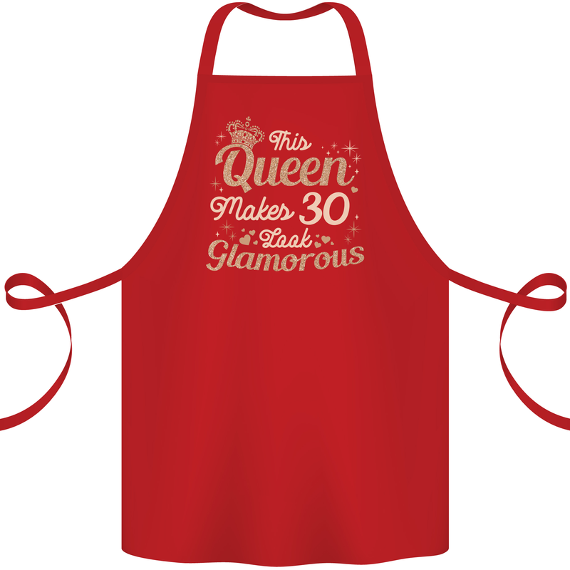 30th Birthday Queen Thirty Years Old 30 Cotton Apron 100% Organic Red