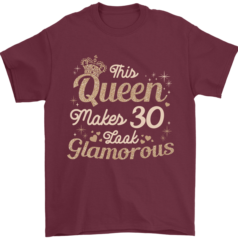 30th Birthday Queen Thirty Years Old 30 Mens T-Shirt Cotton Gildan Maroon