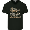 30th Birthday Queen Thirty Years Old 30 Mens V-Neck Cotton T-Shirt Black