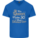 30th Birthday Queen Thirty Years Old 30 Mens V-Neck Cotton T-Shirt Royal Blue