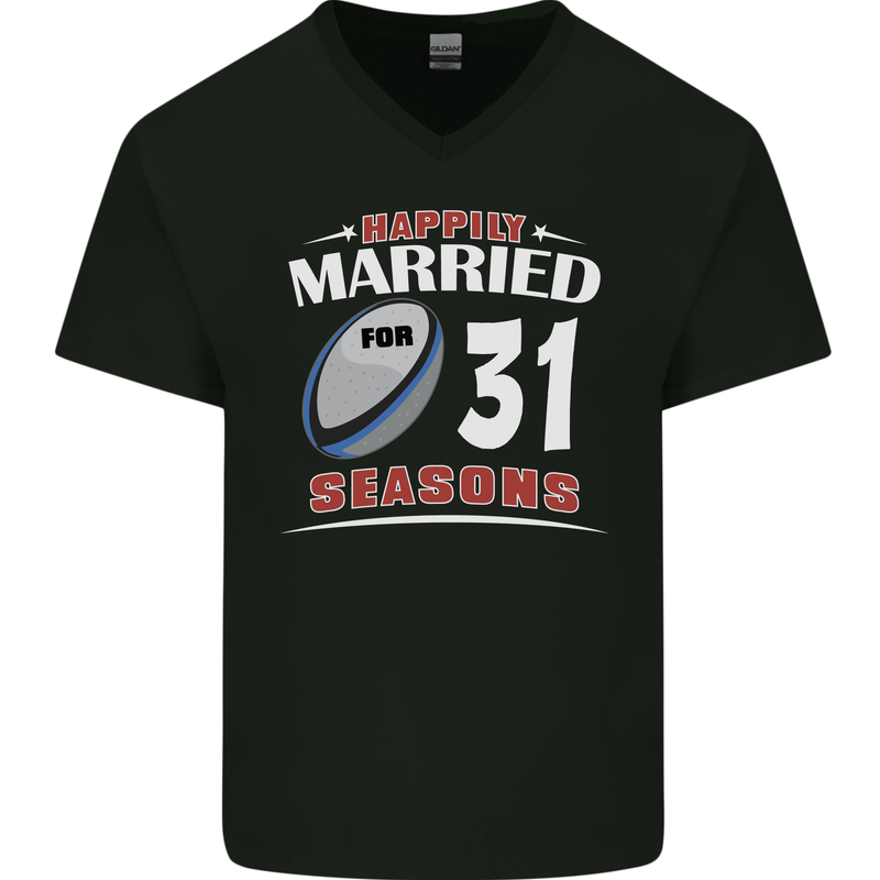 31 Year Wedding Anniversary 31st Rugby Mens V-Neck Cotton T-Shirt Black