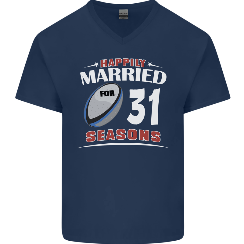 31 Year Wedding Anniversary 31st Rugby Mens V-Neck Cotton T-Shirt Navy Blue