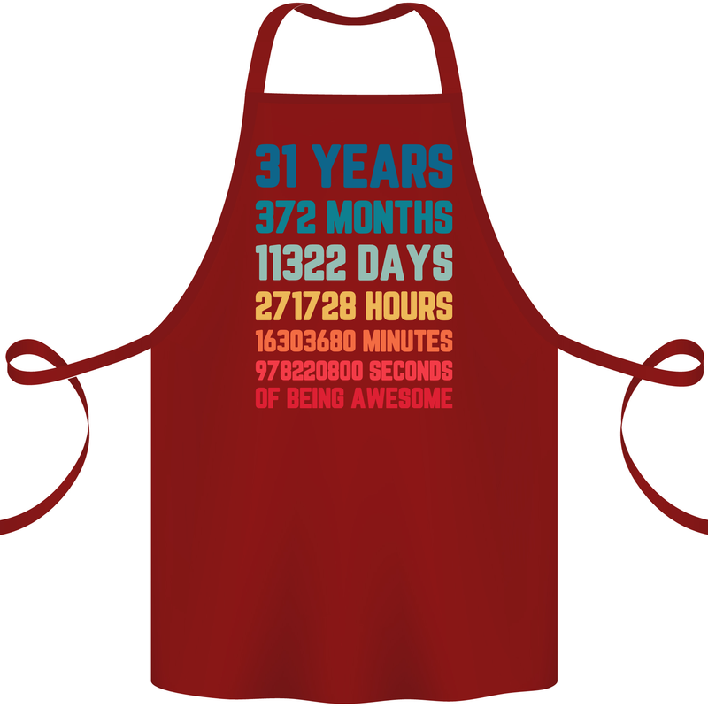 31st Birthday 31 Year Old Cotton Apron 100% Organic Maroon