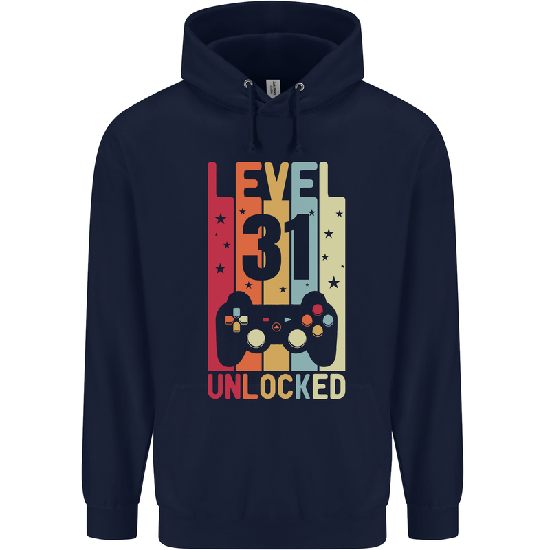 31st Birthday 31 Year Old Level Up Gamming Mens 80% Cotton Hoodie Navy Blue