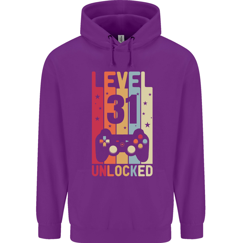 31st Birthday 31 Year Old Level Up Gamming Mens 80% Cotton Hoodie Purple