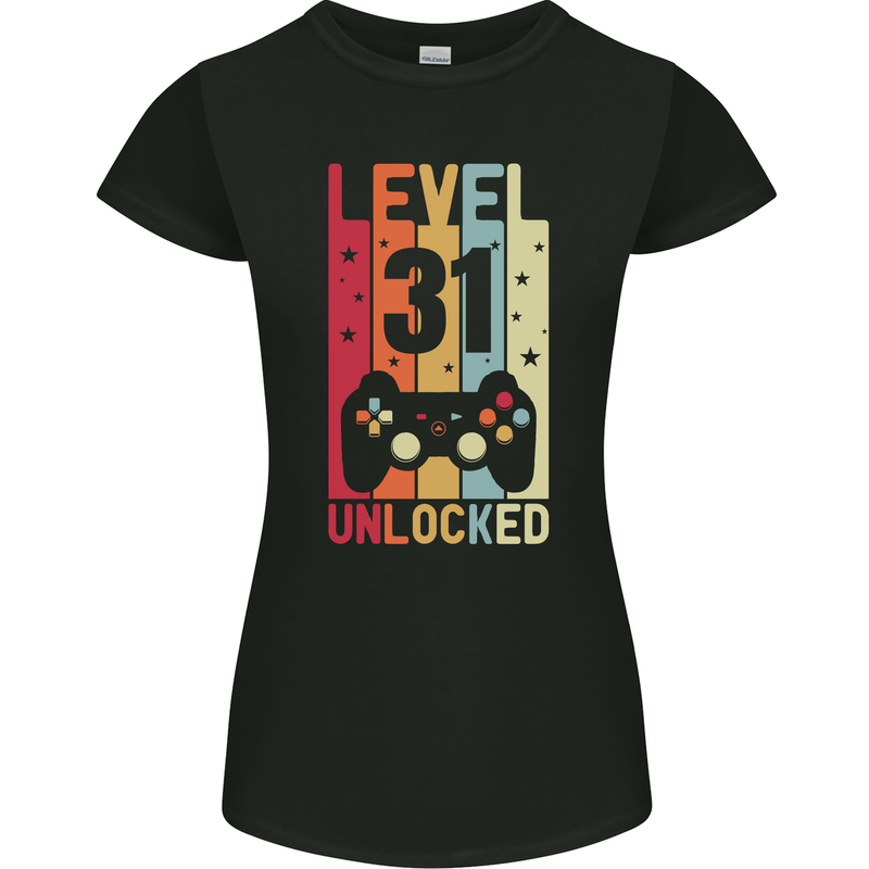 31st Birthday 31 Year Old Level Up Gamming Womens Petite Cut T-Shirt Black